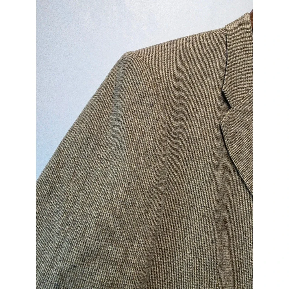 Robert Stock Mens 46R Wool Camel Hair Blend Blazer Sport Coat Brown Houndstooth